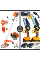 7.9 Hp Benzinli Motorlu Ot Çalı Çim Biçme Tırpanı + 10-15 Cm Palalı Zincirli Çift Akülü Şarjlı Dal Budama Makinesi