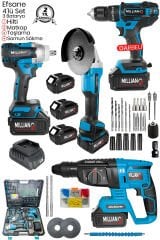 3 Bataryalı Profesyonel Şarjlı 4'lü Set 2-26 Hilti - Taşlama - 13 mm Darbeli Matkap - Somun Sıkma