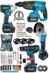 3 Bataryalı Profesyonel Şarjlı 4'lü Set 2-26 Hilti - Taşlama - 13 mm Darbeli Matkap - Somun Sıkma