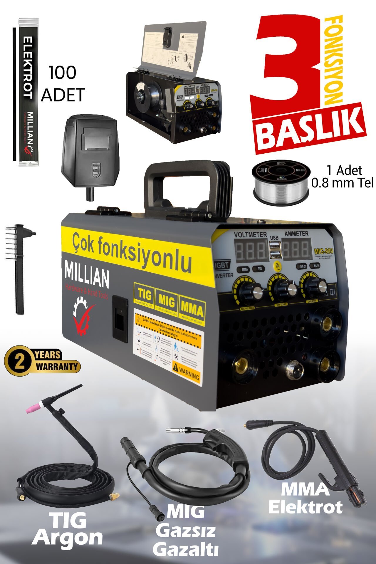 3 Başlıklı - 3 Fonksiyonlu Argon - MMA - Gazsız Gazaltı Kaynak Makinesi (TIG - MIG - MMA ÜÇÜ BİR ARADA) 420 Amper