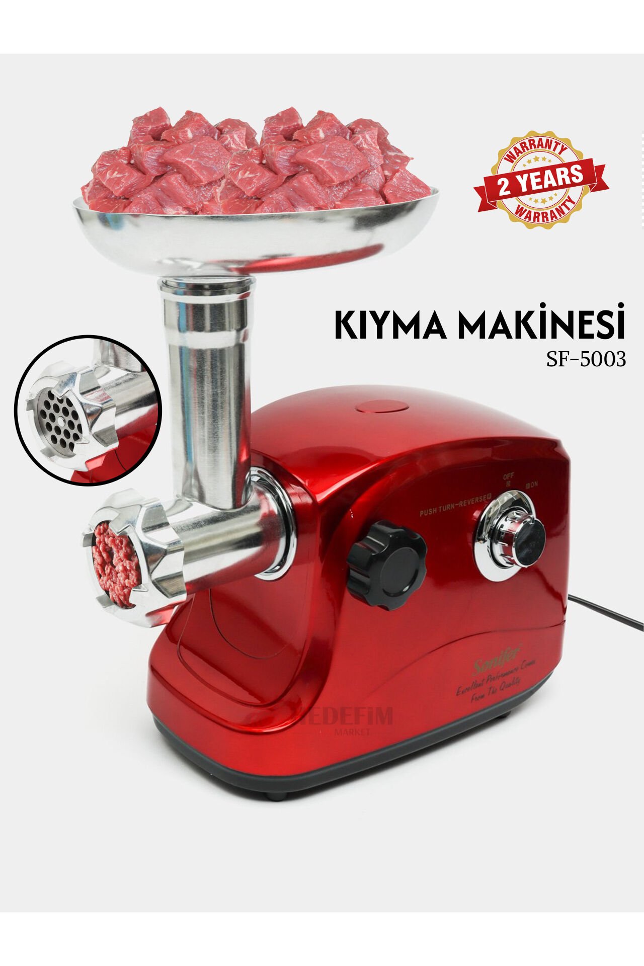 Sonifer SF-5003 Ultra Teknoloji 1500 W Et Kıyma Makinesi (Sucuk - Sosis - İçli Köfte Aparatı Hediyeli)
