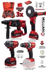 Şarjlı Kırmızı Dörtlü Set Taşlama - 600 NM Torklu Somun Sıkma - Darbeli Matkap  - Kırıcı Delici Hilti